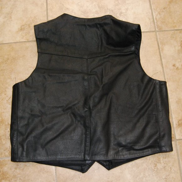 Raider All Black Leather Motorcycle Vest US MEN'S SIZE 50 - Picture 7 of 8